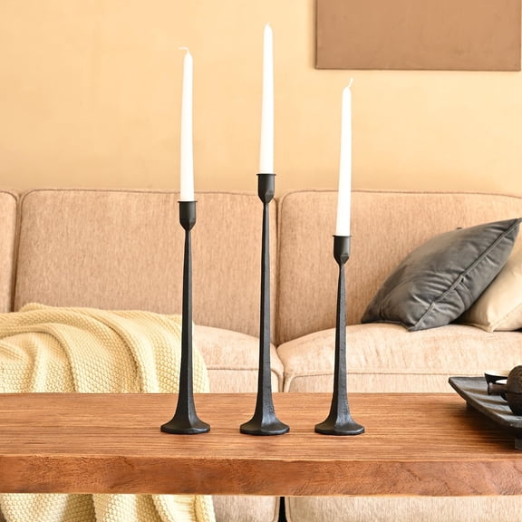 XIMEI Set of 3 Candle Stick Holders, Iron Black Candlestick Holders, Fits 3/4" Thick Candles, Tall Set for Dining Table/Wedding/Home Decor