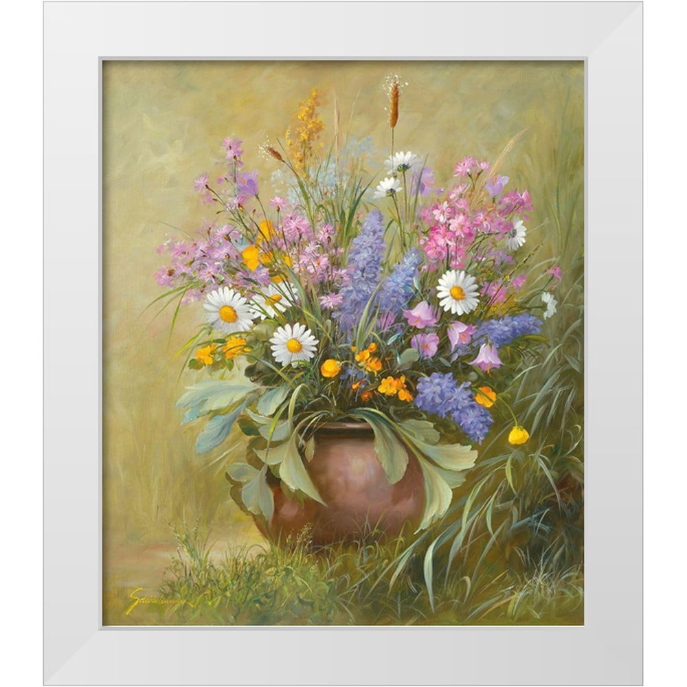 Schoelnhammer Heinz 12x13 White Modern Wood Framed Museum Art Print Titled - Floral BOUQUET I