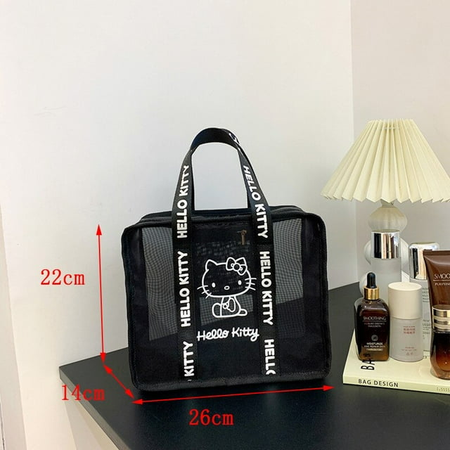 Hello Kitty-bolsa de cosméticos portátil de alta capacidad para mujer, neceser de viaje para la playa, estuche de maquillaje, bolsos de mano para mujer