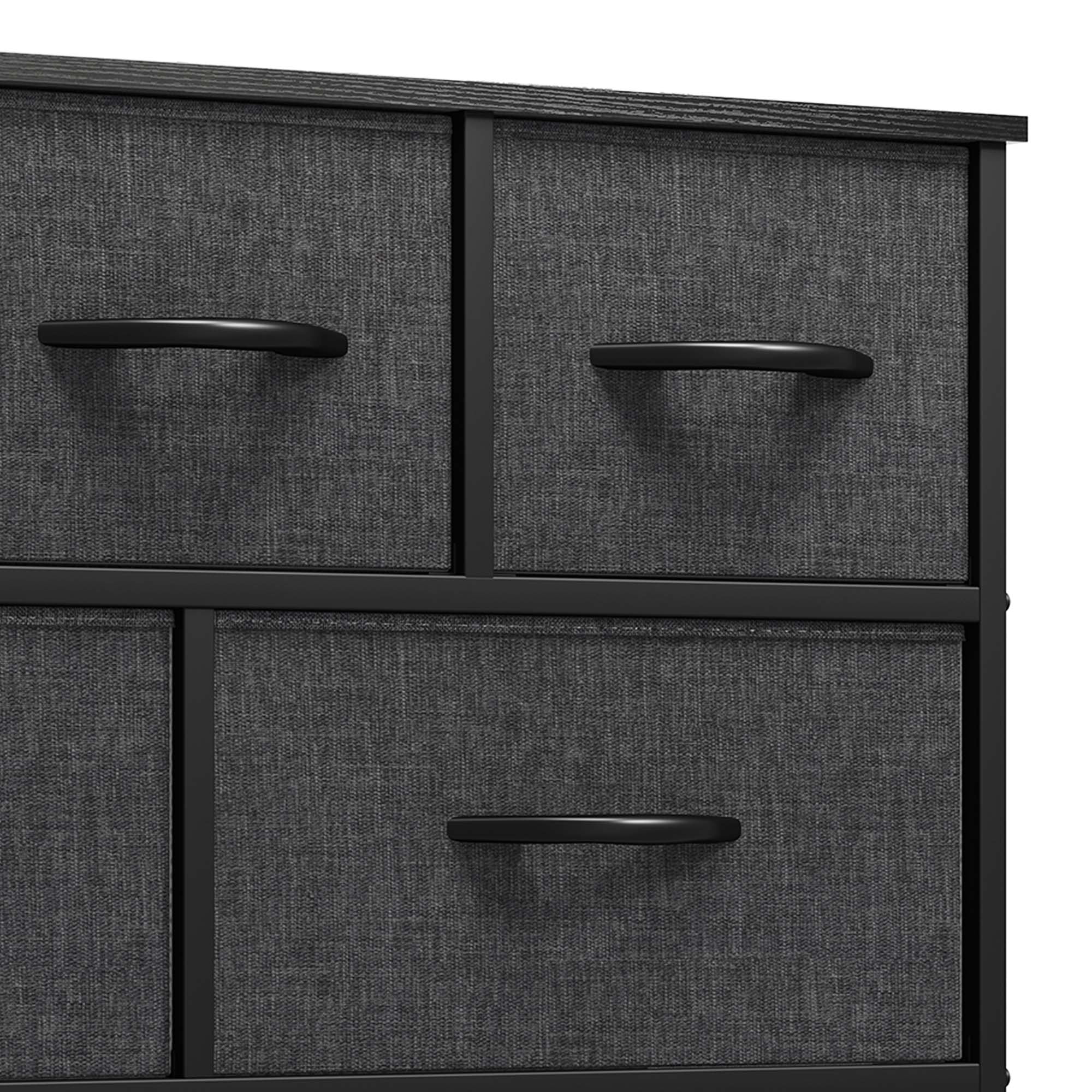 DEXTRUS 5 Drawers Wide Storage Fabric Dresser with Sturdy Steel Frame, Easy Pull Fabric Bins for Living Room, Closets for Adult, Black
