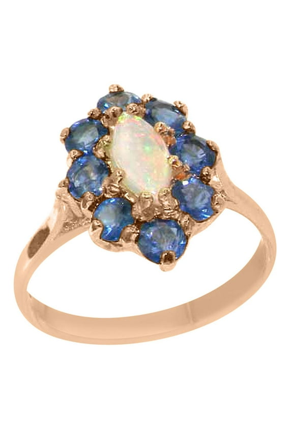 LBG British Made 18k Rose Gold Opal & Sapphire ring Womens Statement Ring - 33 size options - Size 11.75