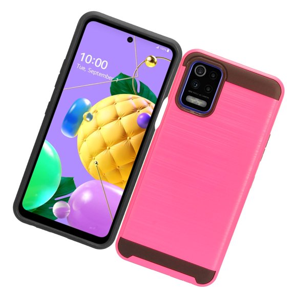 Case for LG K52 Brushed Texture Slim Hybrid Shockproof Dual Layer Hard PC & TPU Silicone Armor Rugged Protective Cover for LG K52 by Xcell - Pink