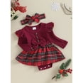 thumbnail image 3 of Bslissey Baby Girls Christmas Romper Dress Ruffles Long Sleeve Plaid Patchwork Jumpsuit Newborn Infant Casual Bodysuit with Headband Daily Clothes 0-18 Months, 3 of 9