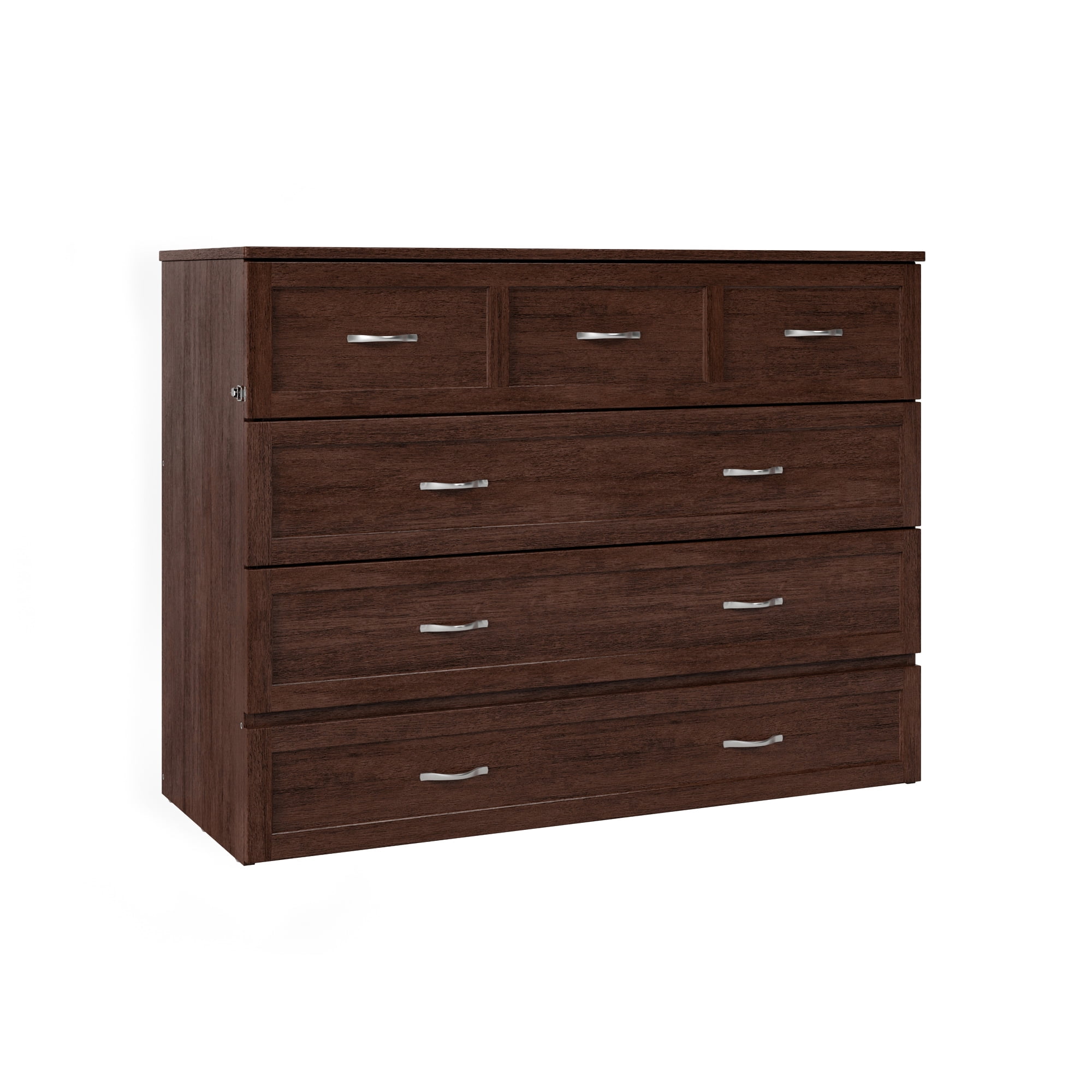 AFI Northfield Full Wood Murphy Bed Chest with 6" Mattress, Drawer & Charger, Burnt Amber