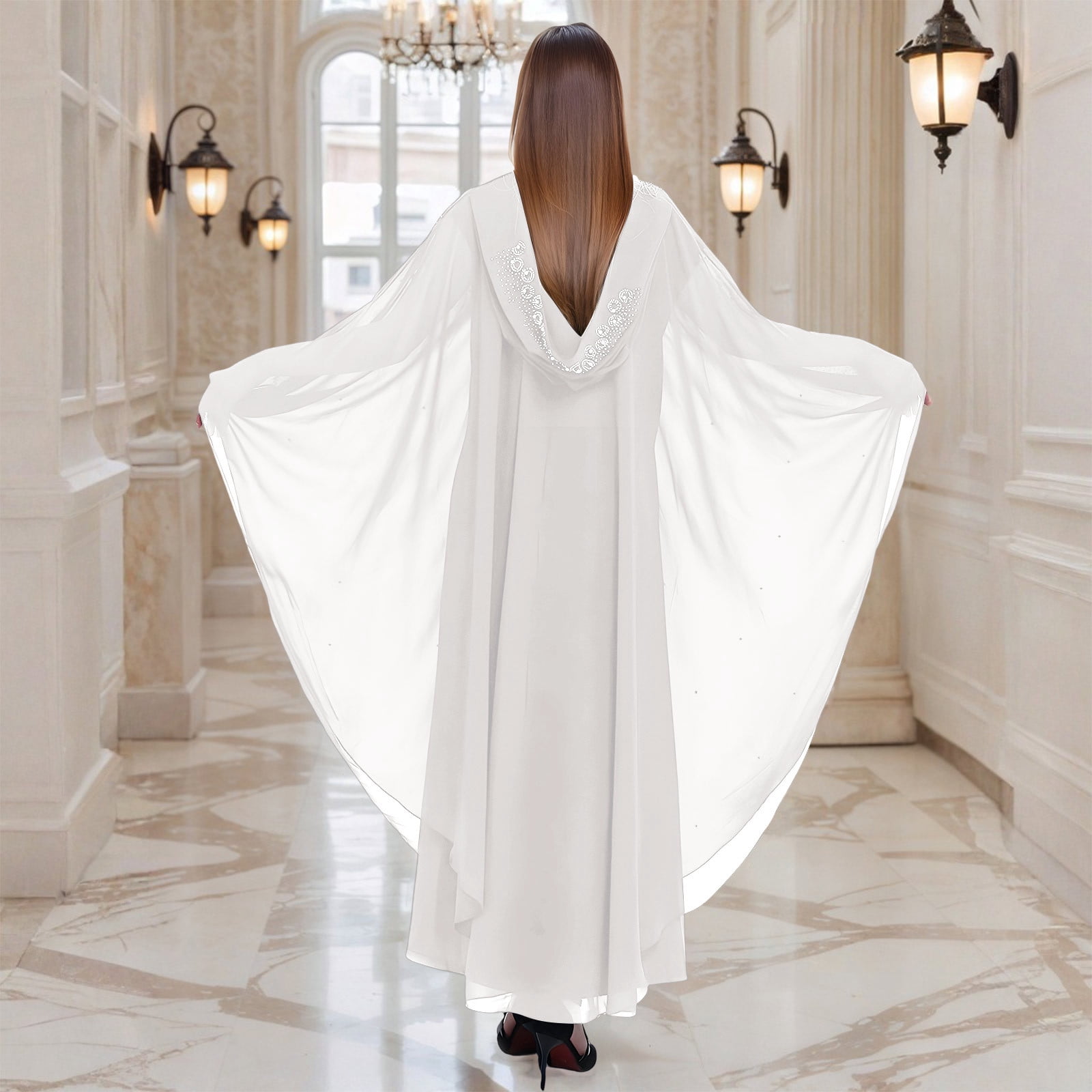 Long Sleeve Shirts for Women, Muslim Dress for Women Loose Batwing Sleeved Hooded Beaded Embroidery Long Abaya Dress Kaftan Abayas Islamic Robe
