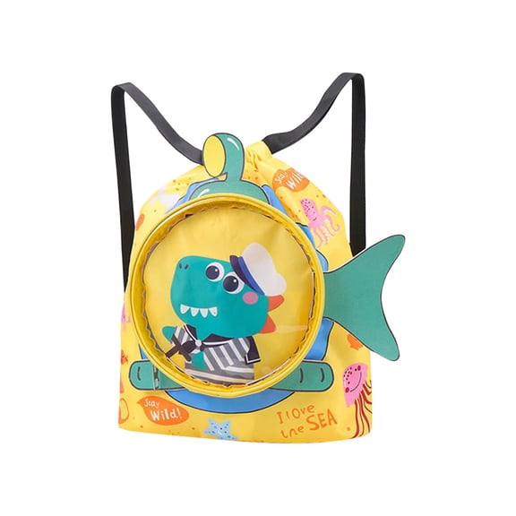 Kids Waterproof Swim Backpack with Wet Dry Separation, Cute Cartoon Drawstring Gym Bag for Boys and Girls, Portable Pool and Beach Sports Travel Bag for Swimming Gear10*28*31cm