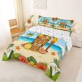 thumbnail image 2 of Castle Fairy Flat Tiki Cocktail Art Full Size Comforter Sets 3-Piece,Palm Hibiscus Coastal Frame Print Bedding Comforter Set,Tan Teal,Reversible,1 Comforter and 2 Pillowcases, 2 of 6