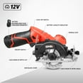 thumbnail image 7 of DNA Motoring TOOLS-00174 12V Compact Cordless Circular Saw with 85mm 20T Blade and Hex Key Red, 7 of 7