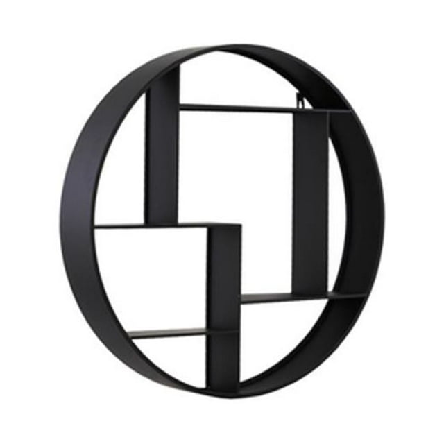 Collection Tendances Urbaines Étagère Murale Ronde en Métal 43815 avec 7 Fentes et 2 Porte-Clés, Noir