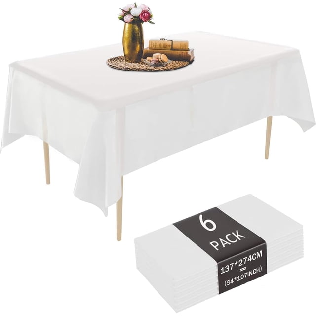 6Pcs Mantel Rectangular Desechables para Fiestas, Mantel de PEVA Impermeable, Mantel para Mesa Rectangular, Ideal para Bodas, Cumpleaños, Eventos y Comedor (Blanco)