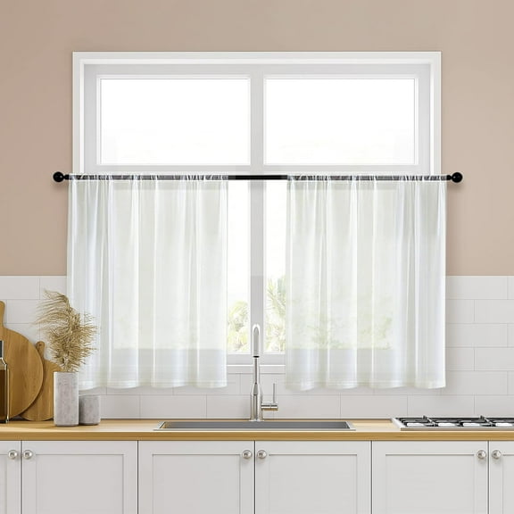 FAGRSA-Sheer Kitchen Tier Curtains - Off White, 34 x 30 inches, Long, Bathroom, Short Sheers, Rod Pocket, 2 Panels, Half Window Curtains