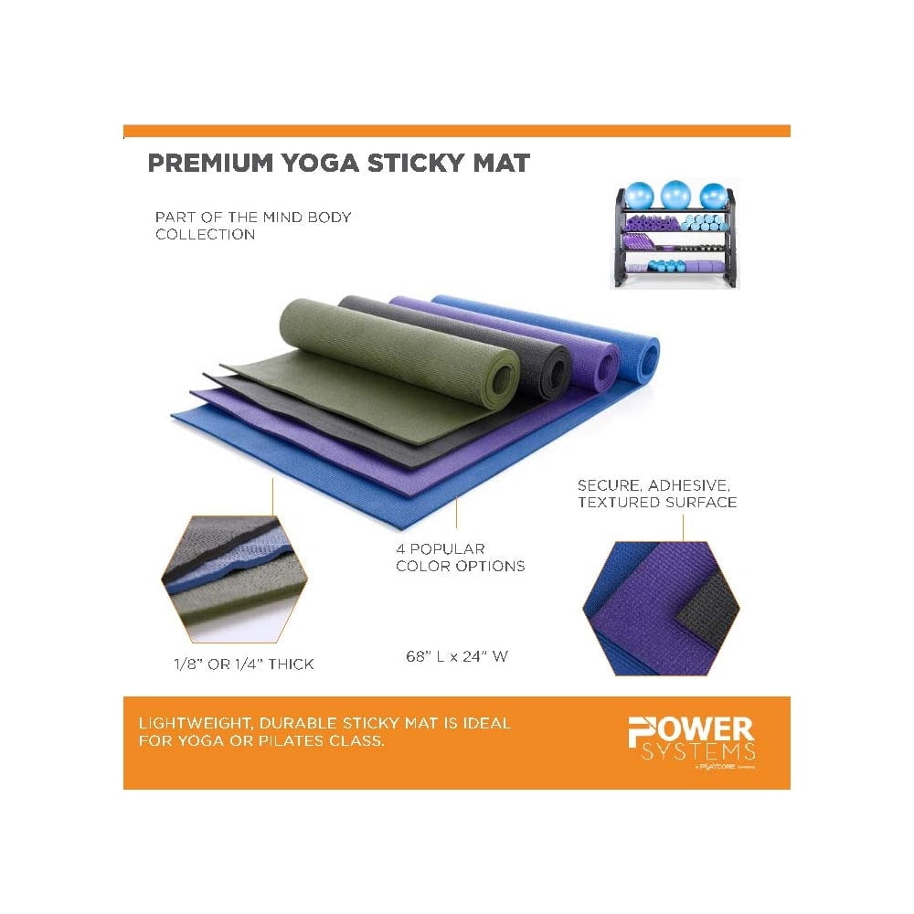 Power Systems 68" x 24" Premium Yoga Mat, 1/4" Thick Non Slip Lightweight Sticky Exercise Mat - Sage