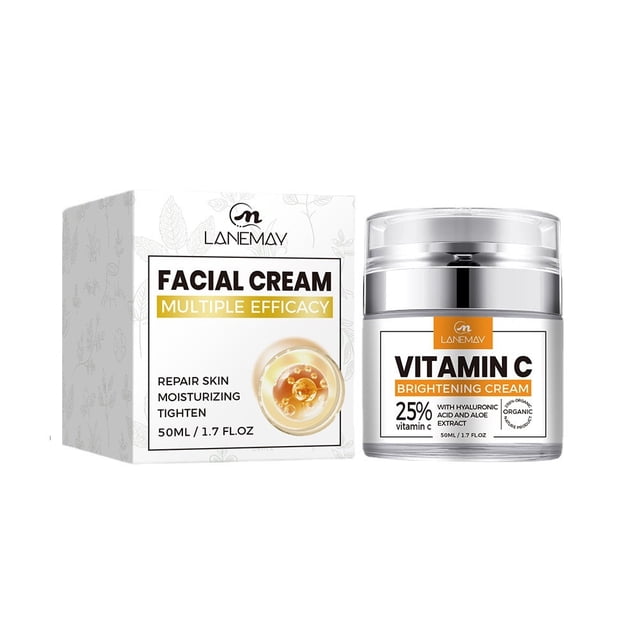 Crema hidratante con vitamina C para el rostro: crema facial con vitamina C, crema reafirmante para el cuello, crema para el contorno de ojos, hidratante facial antiedad para mujeres y piel limpia y r