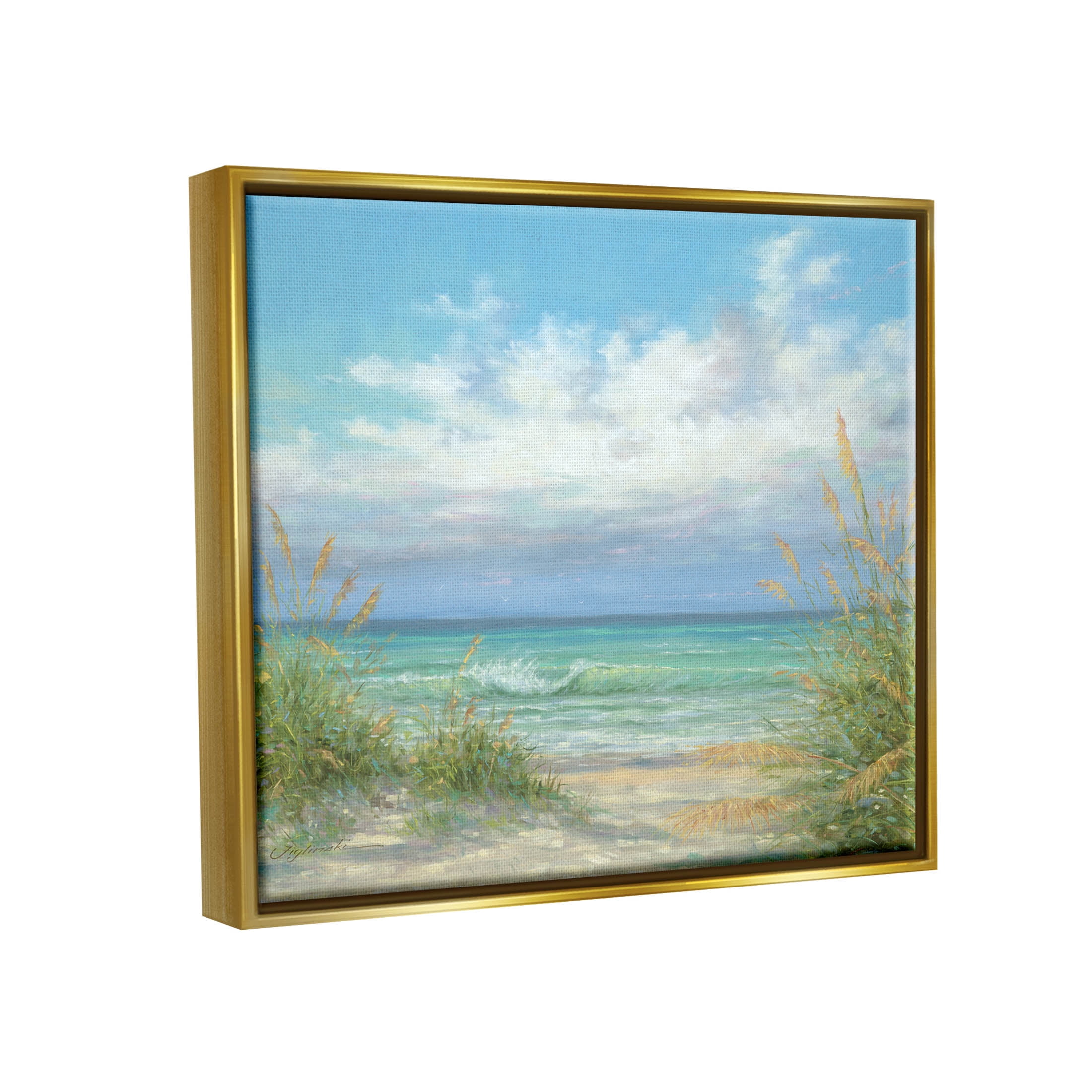 Sea Shoreline Horizon Scenery Coastal Painting Metallic Gold Framed Art Print Wall Art