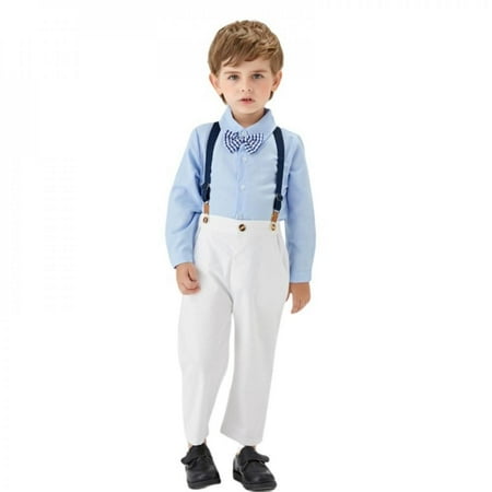 

SYNPOS Boys Clothing Sets Kids Formal Suits Long Sleeve Shirt and Suspenders Trousers Kids Overalls Suspender Pants Casual Boy Clothes