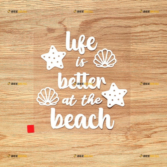 Life is Better at The Beach Palm Tree Hawaii Life Shell Starfish Sticker Decal Vinyl - White 5 Inches - No Background Die Cut for Car Boat