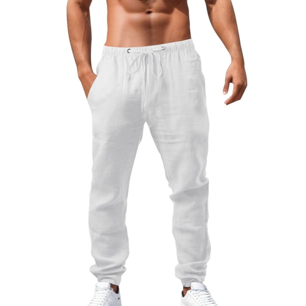 Pantalones deportivos holgados de hip hop para hombre - Algodón y lino, transpirables - Para todas las estaciones, cuatro bolsillos - Informales/playa/deporte - Tallas del Reino Unido/UE/EE. UU., l