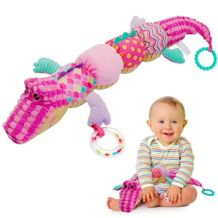 BTEPSGA Baby Toys Musical Soft Toy: Infant Toys Stuffed Animal with Rattles Crinkle & Ruler Design Newborn Sensory Toys for Tummy Time Babies Girl Boy 0 3 6 9 12 Months Gifts Crocodile Pink
