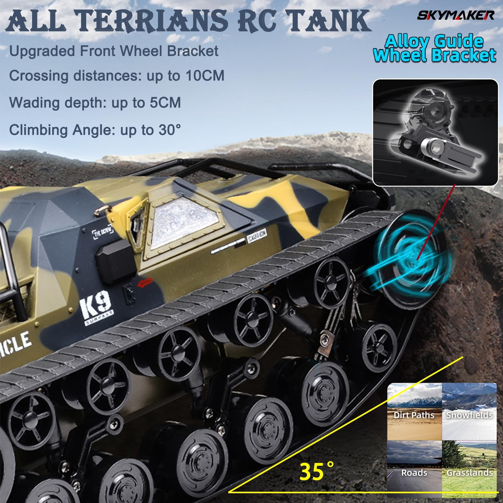 RC Tank Car, 1:12 Remote Control Crawler High Speed Tank, 2.4Ghz RC Rock Crawler Off-Road 4WD with 2 Battery, Military Truck Toy for Adults and Kids