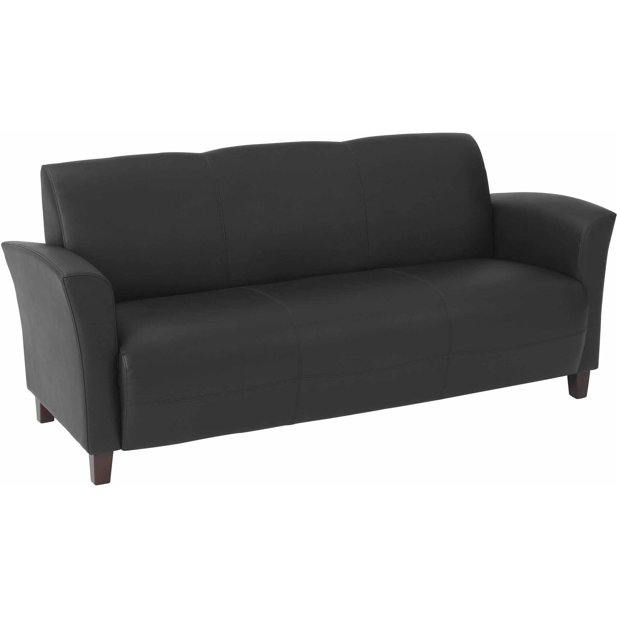 Office Star Products Black Bonded Leather Sofa With Cherry Finish Legs
