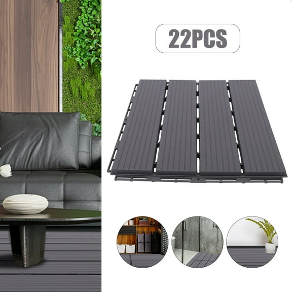 22 Pack Plastic Interlocking Deck Tiles, 12”x12” Patio Floor Decking Tiles, Water Resistant for Indoor & Outdoor, 22 sq. ft - for Patio Deck, Pools, Garden, Soft Lawn,Grey
