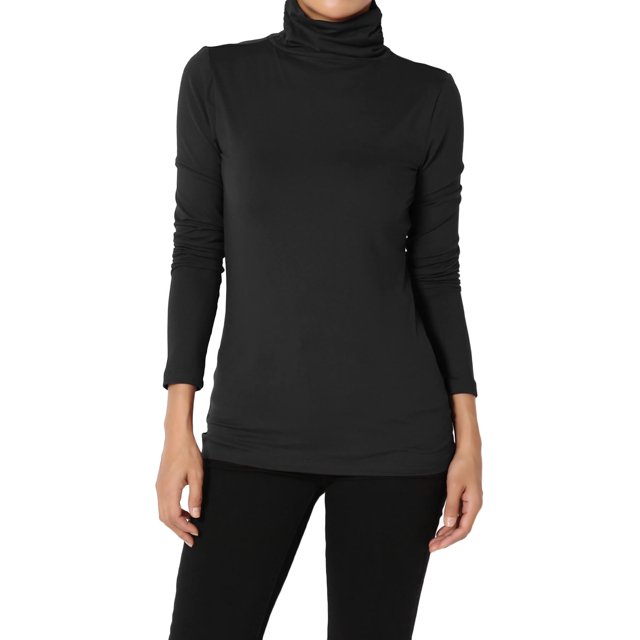 TheMogan Women's S~3X Essential Soft Jersey Ruched Turtle Neck Long Sleeve Slim Fit Top