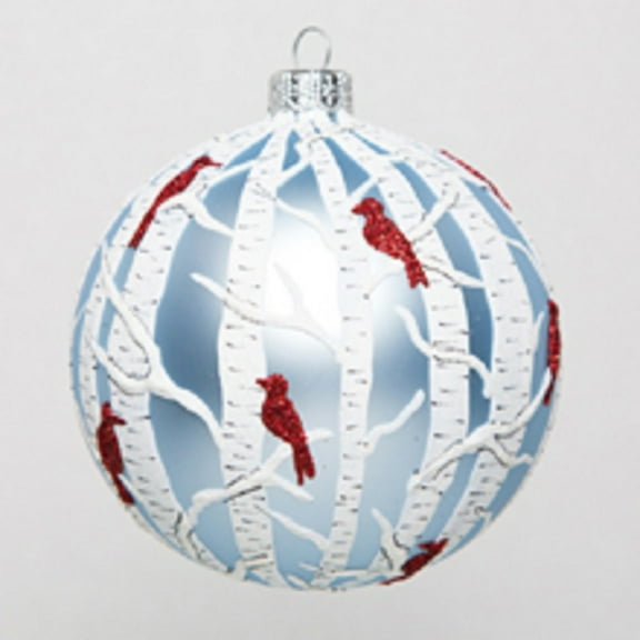 High Design Birch Forest with Cardinals Polish Glass Ball Christmas Ornament
