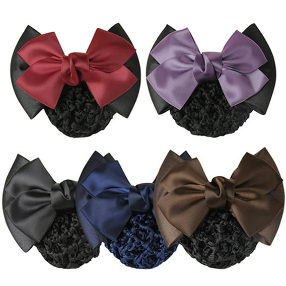 Cheers.US Women Solid Satin Bow Barrette Hair Clip Cover Tulle Bowknot Bun Snood