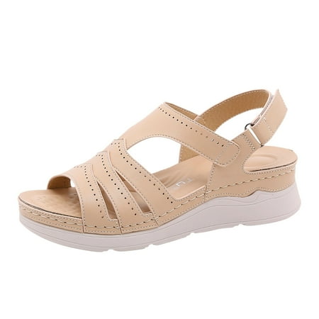 

CBGELRT Womens Sandals Beige Wedge Espadrille Sandals for Women Factory Dropship New Female Straps Flat Beach Sandals Fashion Wedge Roman Sandals for Women Womens Slides