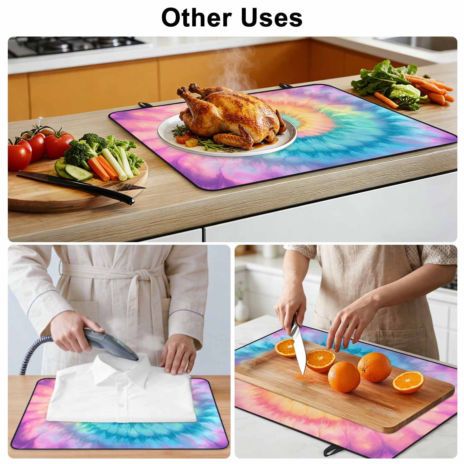 Colorful Tie Dye Stove Top Cover for Electric Stove, Heat-proof & Non Slip Glass Top Stove Cover Protector, Rainbow Ombre Abstract Pattern Art Kitchen Flat Cooktop Rubber Mat 24x21 Inches