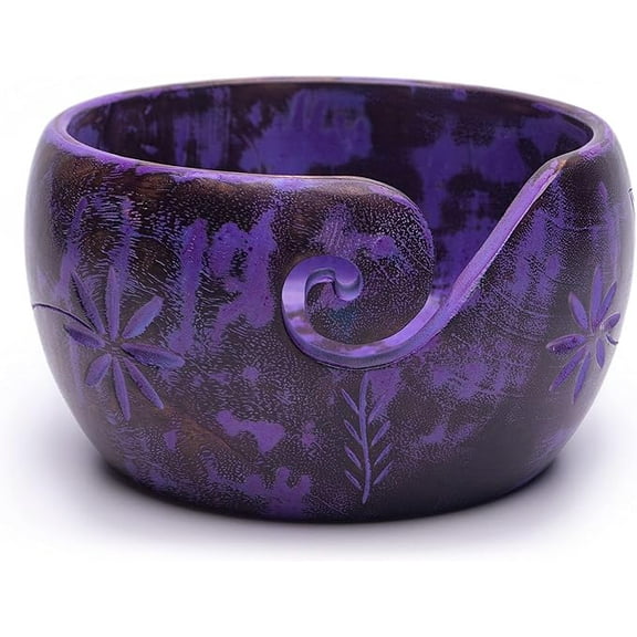 Wooden Yarn Bowl for Crocheting, Knitting | Large Purple Yarn Bowl for Crocheting | Yarn Storage, Holder