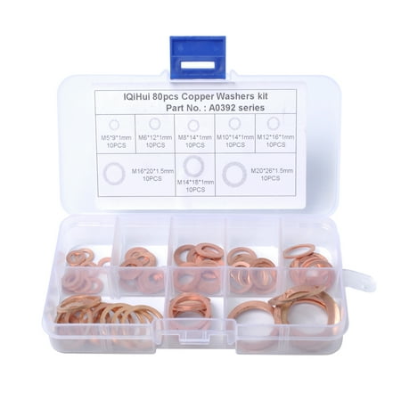 

80Pcs 8 Sizes Flat Copper Metric Sealing Washers Assortment Set