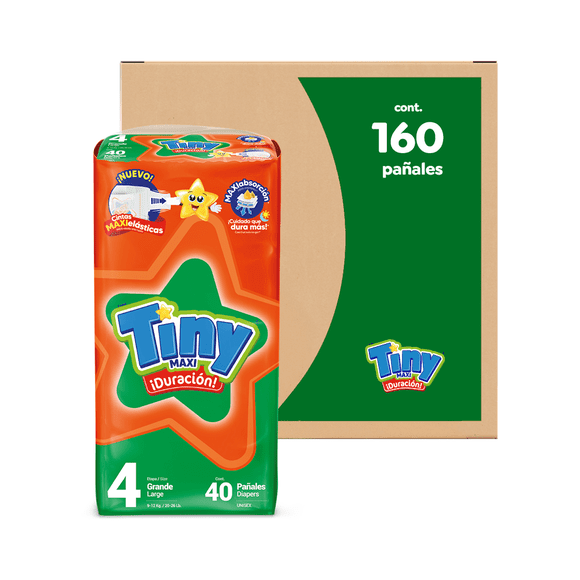 Tiny | Pañal desechable para bebé etapa 4  Grande (9 a 12KG) Caja 160 pañales