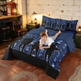 thumbnail image 4 of Manfei Retro Camo US Flag Queen Bedding, Patriotic Soldier Silhouette Bedding Comforter Set Queen, Blue Camo, Navy Reversible 7pcs, 4 of 6