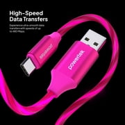 Powertek Light-Up USB-A to USB-C Charging Cable, 5 ft, Pink