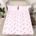 thumbnail image 2 of jejeloiu Pink Plaid Pattern Twin Sheet Sets,Modern Geometric Aesthetic Bedding For Girls Kids 3-Piece, 2 of 7