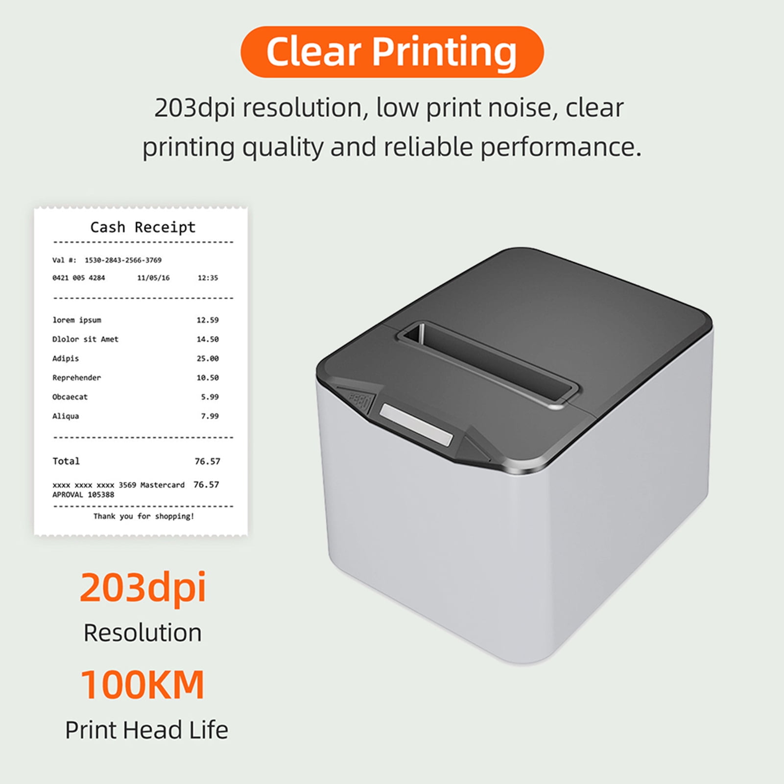 Elowen Wireless printer Portable Thermal Receipt Printer 80mm Desktop Direct Thermal Printing USB+LAN Connection High Speed with Auto Cutter Large Paper Bin Support ESC/POS for Shipping Business