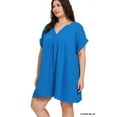 thumbnail image 2 of Zenana Plus Size Relaxed Fit Gauge Rolled Short Sleeve Raw Edge Mini V-Neck T-Shirt Tunic Top, 2 of 6
