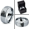 thumbnail image 4 of Tungsten American Heart Shaped Flag Band Ring 8mm Men Women Comfort Fit Gray Step Bevel Edge Brushed Polished, 4 of 4