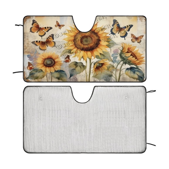 Sunflower And Butterfly Car Windshield Sun Shade Universal Fit Car Front Window for Trucks SUV Van Sunshade Visor Auto Vehicle Shield Reflector Blocking Screen Cover 51"x28"