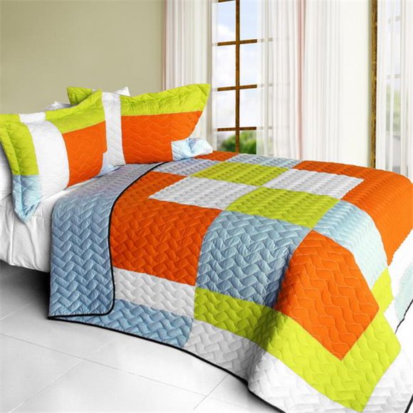 ONITIVA-QTS01359-23 Sun Prairie - Vermicelli-Quilted Patchwork Quilt Set Full & Queen Size - Yellow