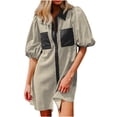 thumbnail image 1 of Camisas de Cuello en V de Manga Corta para Mujeres Vestido de Túnica de Rayas con Botón de Verano con Bolsillos, 95% Poliéster 5% Spandex para Diario Y Fiesta, 1 of 9