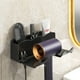 thumbnail image 1 of Soporte para secador de pelo sin necesidad de perforar | 3 rejillas de almacenamiento y 4 ganchos | Organizador de baño de pared para secador de pelo y accesorios | Incluye soporte adhesivo, 1 of 5