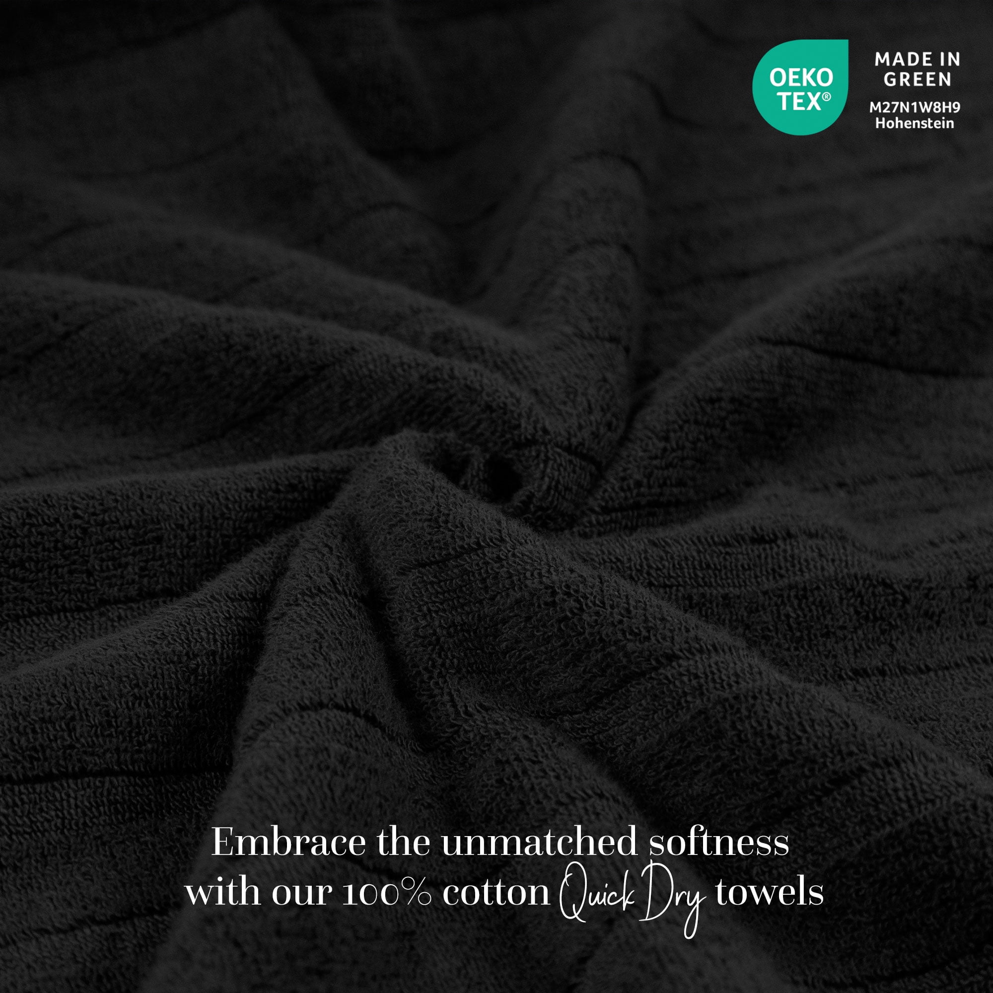 Everyday Home by Trident Quick Dry 6 Pc Bath Towel Set, 100% Cotton , lightweight,Soft, Absorbent, Bathroom Towels, 2 Bath 27"x54", 2 Hand 16"x28", 2 Washcloths 13"x13", Black