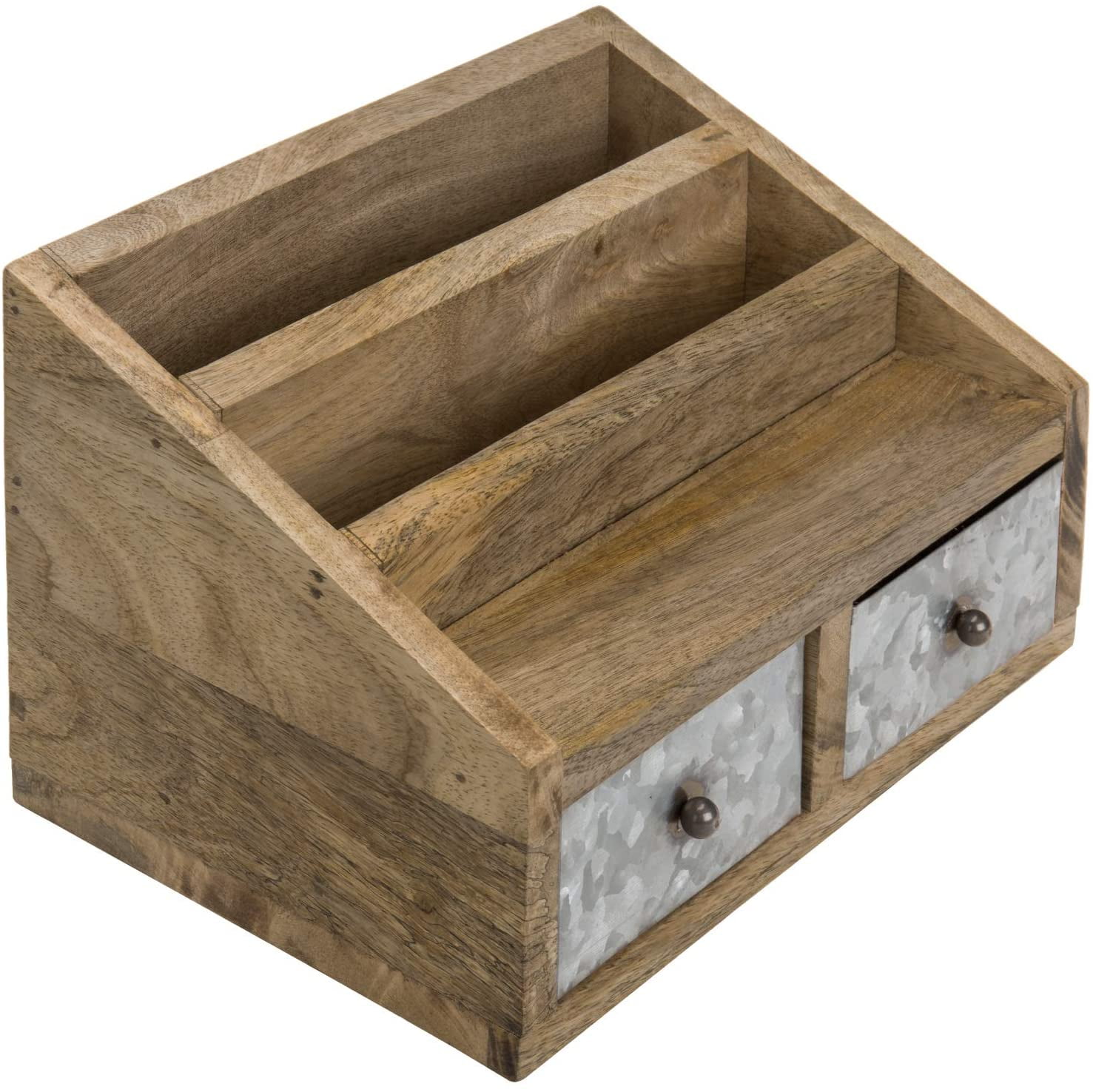 MyGift Rustic Natural Brown Wood Office Supplies Organizer with 2
