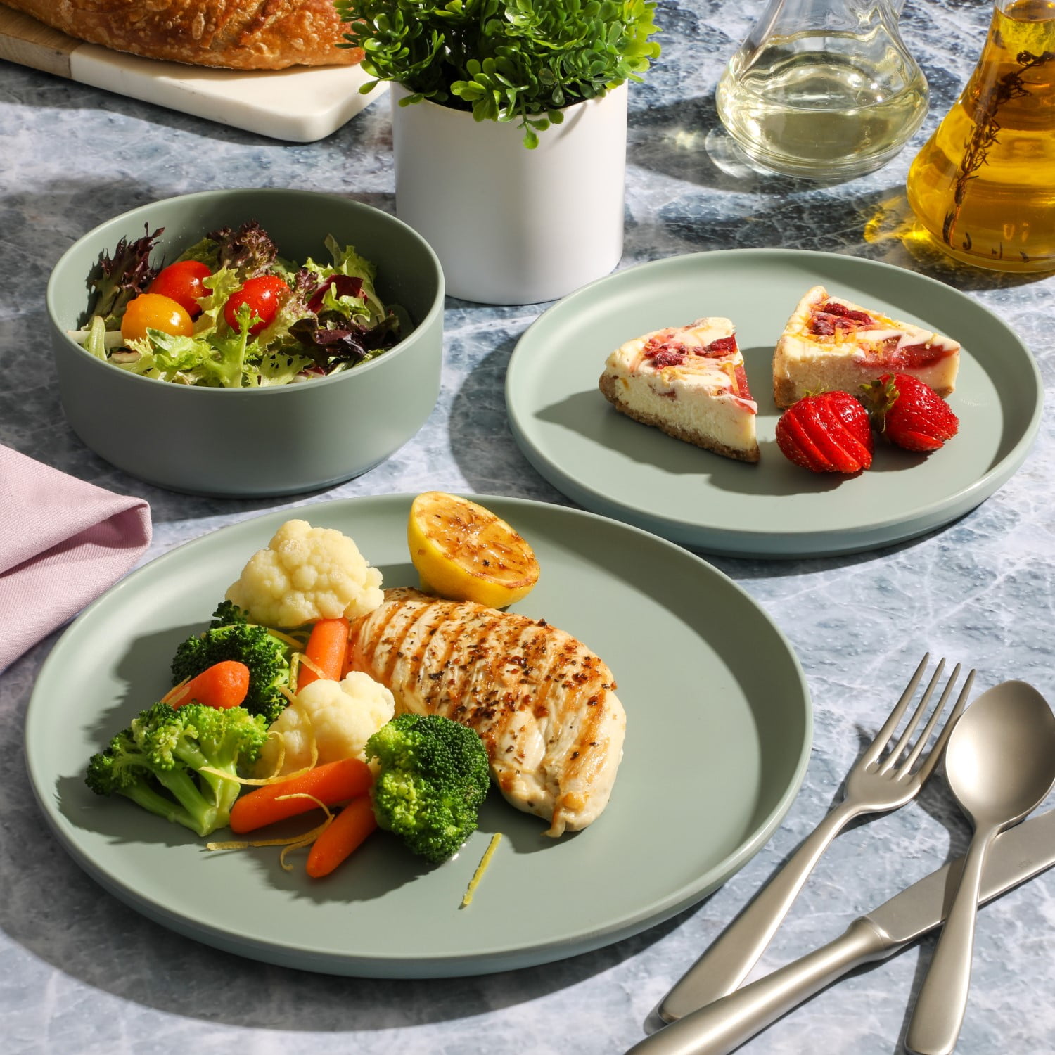 Gibson Home Crest 12 Piece Stackable Matte Melamine Dinnerware Set - Sage Green