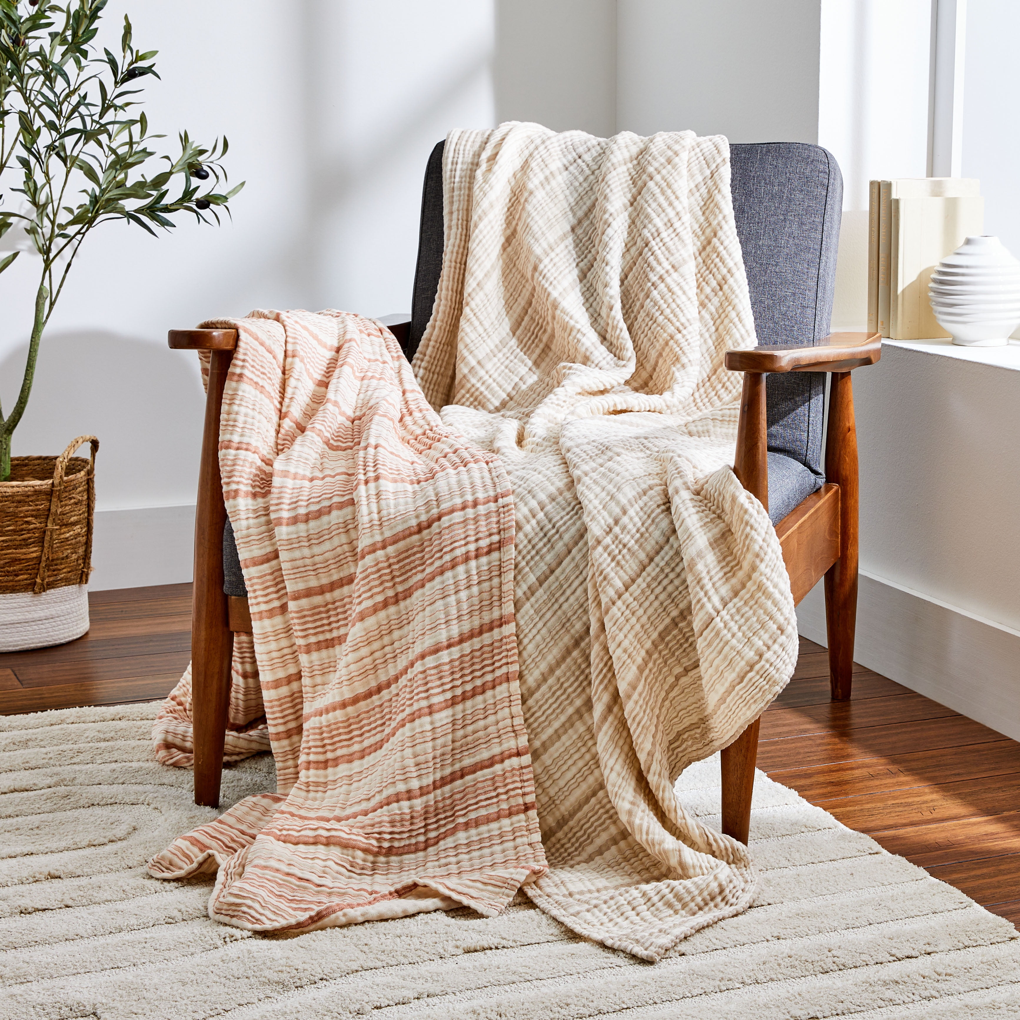 Better Homes & Gardens Striped Gauze Throw, Copper Stripe, 50