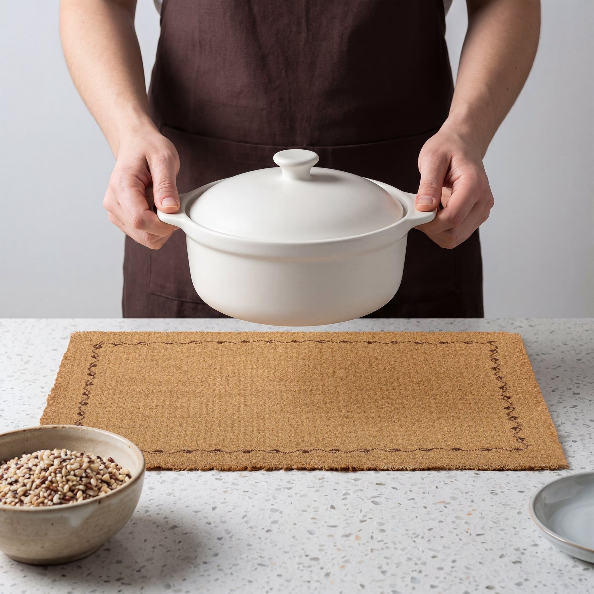 Unique Bargains 4pcs Washable Kitchen Table Mat Brown 15.7"x11.8"