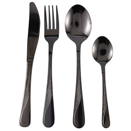

24 Pcs Tableware Black Cutlery Set Stainless Steel Cutlery Box Forks Knives Spoons Dinner Set Kitchen Spoon Set