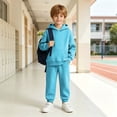 thumbnail image 4 of Toddler Boys Hoodie Set, Solid Color Soft Long Sleeve Top & Sweatpants, Cute Casual Outfit For Kids Sky Blue 1-2 Years, 4 of 9